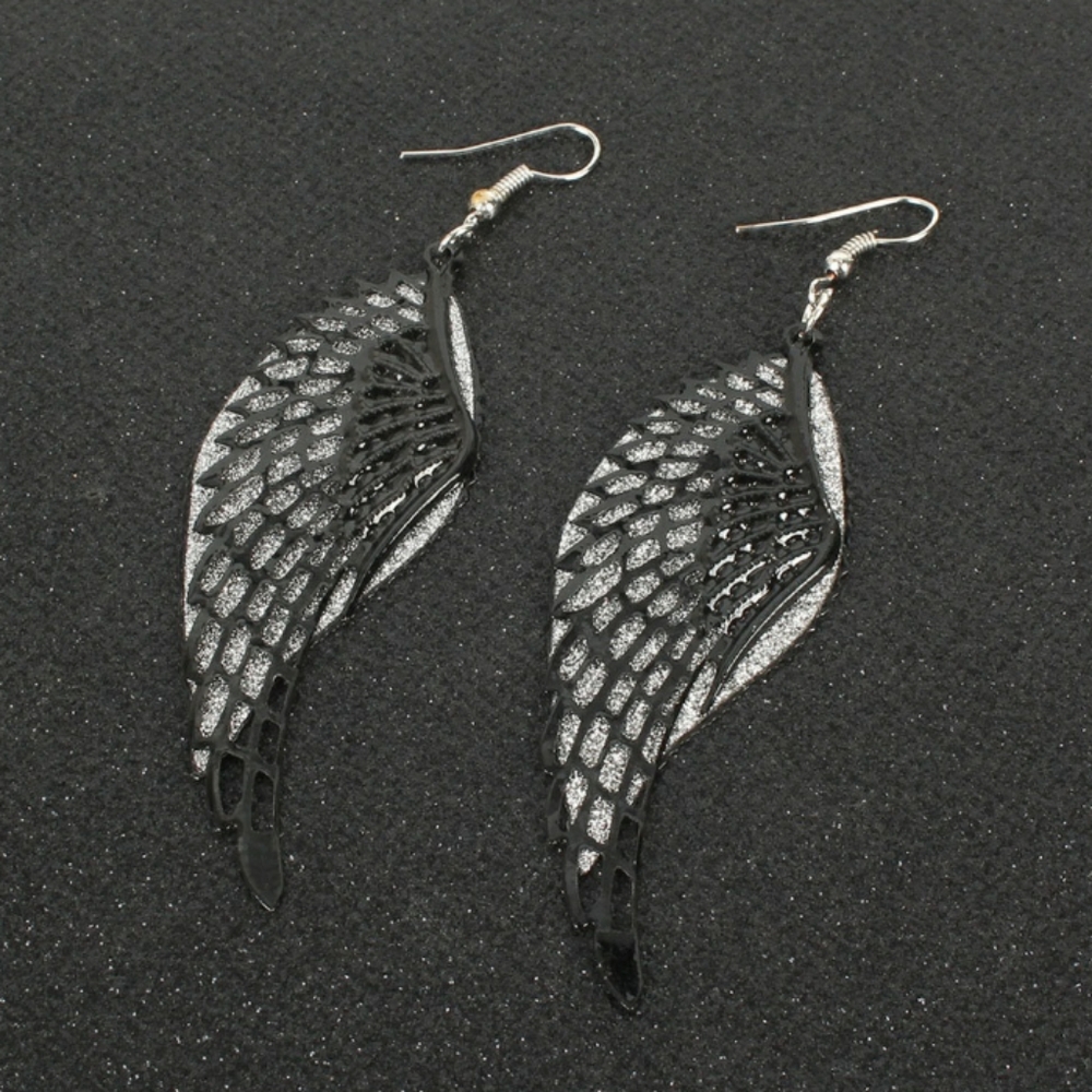 🌟3/$15 Silver and Black Angel Wing Earrings